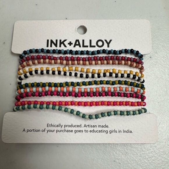 NWT Ink + Alloy Multicolor Stripes Beaded 0 Strand Stretch Layering Bracelets - Picture 4 of 6